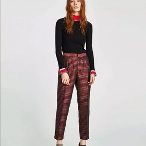 ZARA Trafuluc Maroon Print Slim Fit Trouser Ankle Pants Size XS